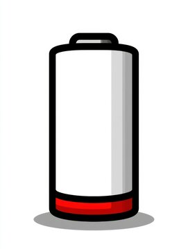 Icon represents a battery with low charge, featuring a red sliver at the bottom and thick outlines on a plain white background for clarity.