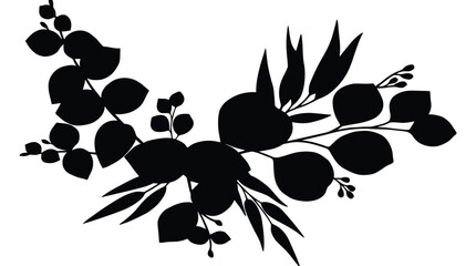 Eucalyptus branch black silhouette isolated on transparent background decorative botanical element for design festive floral arrangement vector. © MST DESIGN