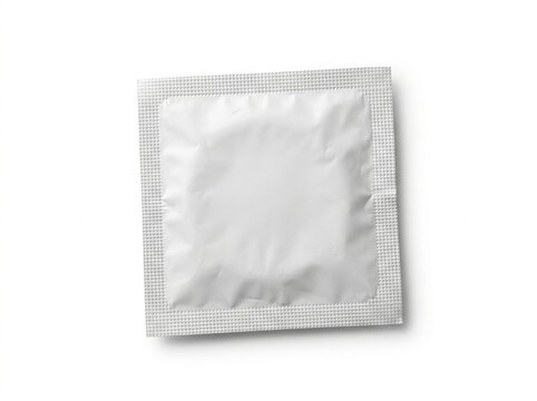 Blank white condom wrapper isolated on white background