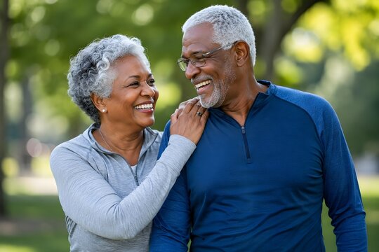 Happy Senior African American Couple Smiling Together in a Peaceful Park