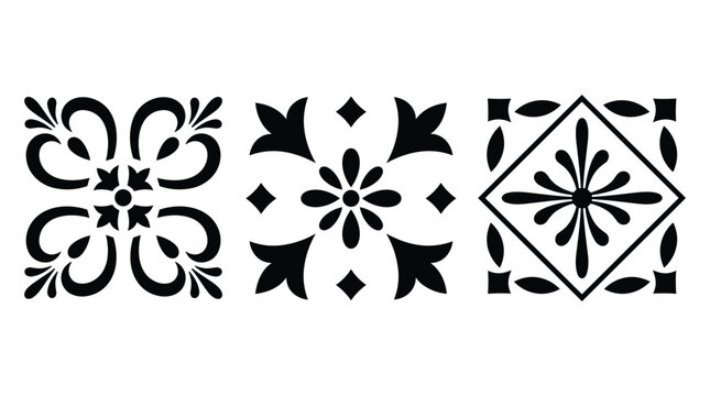 Set of three decorative ornamental floral patterns perfect for tiles or fabric design.