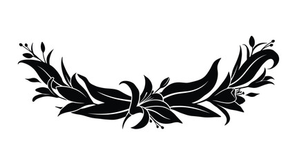 Floral wreath black silhouette isolated on transparent background elegant design element for wedding invitation greeting card celebration vector. © MST DESIGN