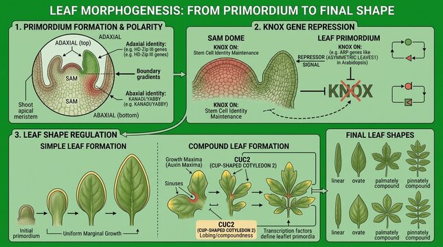 Leaf morphogenesis stages from primordium to final shape