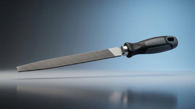 Hand file 3D render abrasive shaping tool engineered for surface refinement edge correction fitting and fabrication procedures