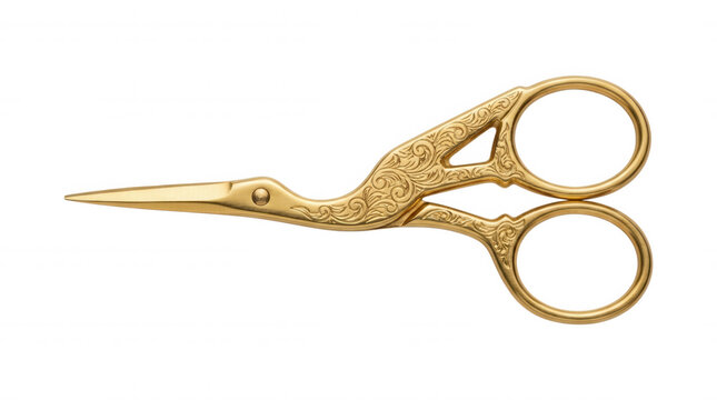 Ornate gold embroidery scissors isolated on transparent background isolated on a transparent background