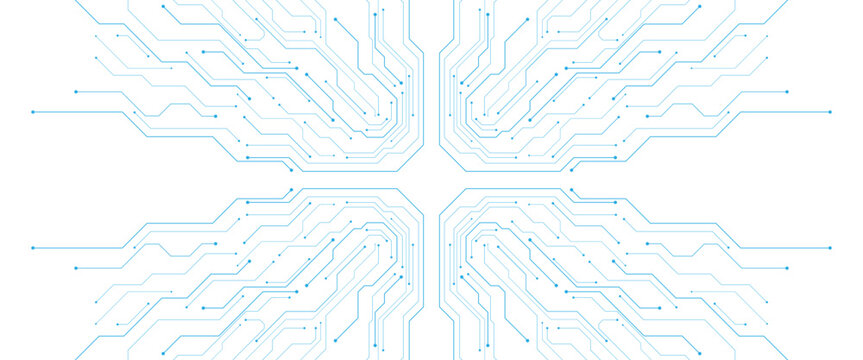 Vector circuit board background technology connected blue lines with electronics abstract png background
