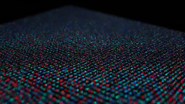 Multicolored pixelated screen display closeup.