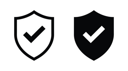 Shield checkmark security protection icon set in outline and silhouette styles for safety, verification and insurance concepts.  © Sweet Dream