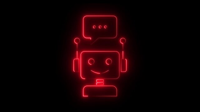 Futuristic animated red neon robot icon for artificial intelligence and technology concepts. animation