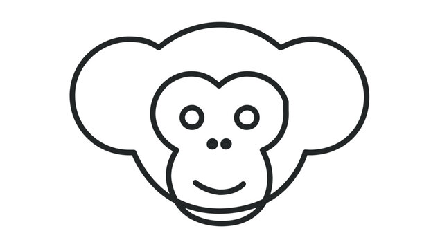 Charming wide eared monkey vector icon in soft minimalist outline style, whimsical tropical primate face with tiny nose, clean scalable animal illustration for jungle themes and playful decals
