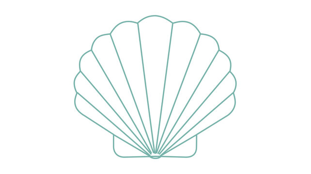 Delicate teal scallop seashell vector icon with thin clean outline, tropical beach nature illustration for ocean spa decor, coastal stationery, nautical branding, summer travel and marine themes