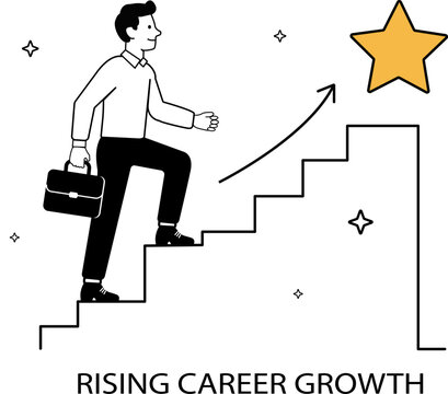 Businessman Climbing Stairs to Career Success Line Art Vector Illustration