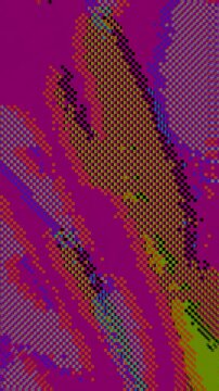 Magenta 8-bit pixel sorting with digital distortion and scanline artifacts flickering in a seamless loop. Animated glitch texture for Cyber Monday sale banner, rave poster, and VJ loop.
