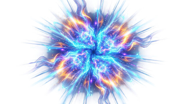 Vibrant radial energy burst explosion light effect isolated on a transparent background