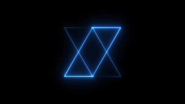 Abstract neon light line running loop triangle frame animation on the black background.