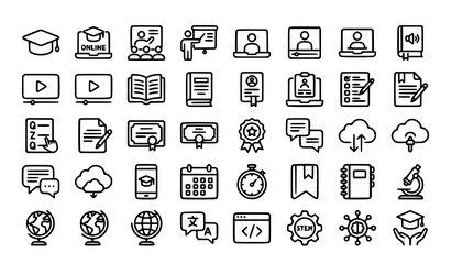 Fototapeta premium Premium Online Learning Vector Line Icon Pack with Distance Education Course and Study Outline Symbols
