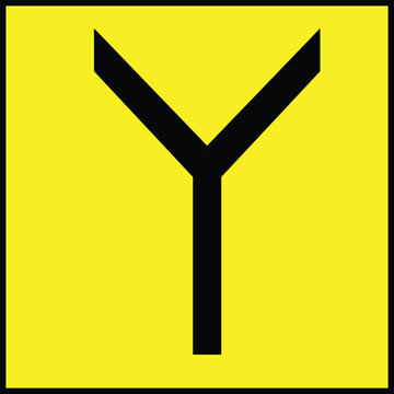 Y-Junction Intersection Traffic Sign Vector Illustration on Yellow Square Badge