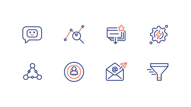 Predictive analytics recommendation engine icon set &ndash; Great for digital transformation presentations, automated workflow articles, or tech assets.