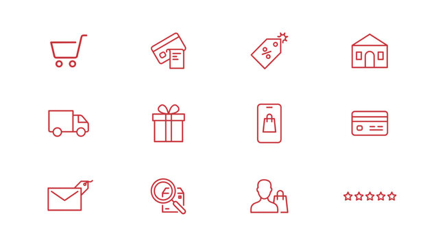 Online store checkout and price tag line icon set &ndash; Great for e-commerce website wireframes, product delivery systems, or web transaction guides.