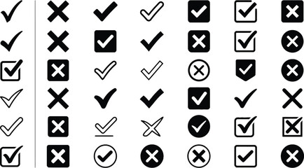 Check Mark And Cross Symbols Flat Vector Icons On White Background © BonyAmin