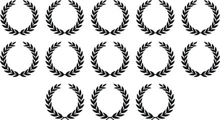 Fototapeta premium Classic laurel wreath collection victory award champion achievement prize honor glory foliage olive branch black icons set vector