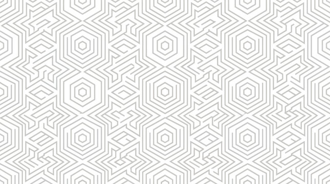 Seamless geometric pattern with hexagonal maze lines for modern abstract background design in vector illustration format