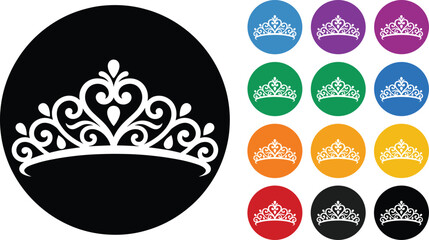 Elegant tiara and diadem icon set in various colors for royalty princess wedding and beauty concepts © MstShapla