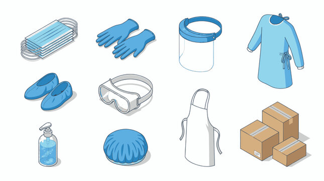 Collection of personal protective equipment and medical supplies for healthcare professionals and general public safety.