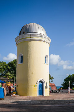 Yellow observatory tower at Alto da Se in the old town, Olinda, Pernambuco, Brazil