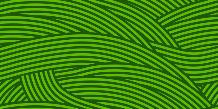 Farm field wavy bg seamless pattern and agriculture farmland plantation background. Farm wavy pattern of green line waves of grass or rice fields and hills with organic abstract swirly linear texture