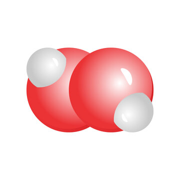 Hydrogen peroxide H2O2 molecule chemical structure model illustration. Minimalist red and white atom bond diagram template vector graphic isolated on white background for science.