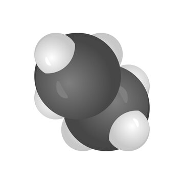 Ethane C2H6 gas molecule chemical structure model. Minimalist grey and white atom bond diagram template graphic isolated on white background for science design.