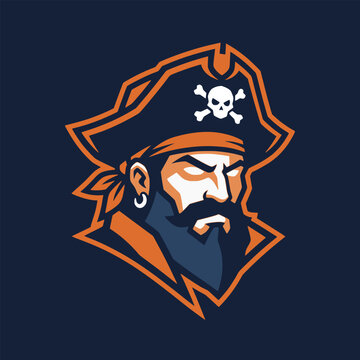 pirate head esport team competition championship logo flat color vector illustration template design