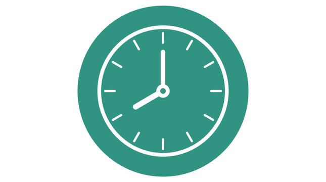 Minimalist green clock icon with white hands showing eight o'clock in a clean circular design