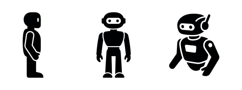Stylized Robot and Android Head Icons Set, Representing Modern AI and Technology