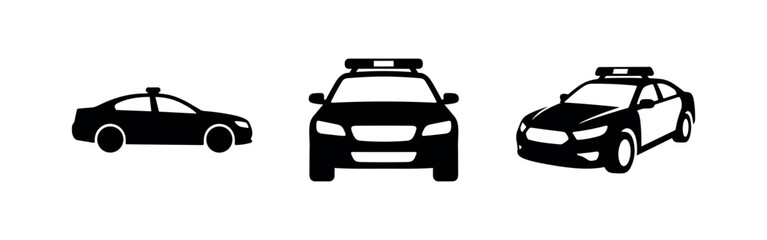 Police car icon set, patrol vehicle symbols in different views © Lili