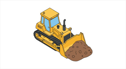 Yellow bulldozer with a pile of dirt in front. © Re