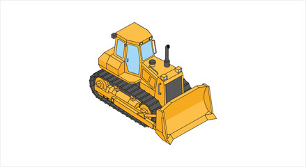 Yellow bulldozer construction vehicle isometric illustration. © Re