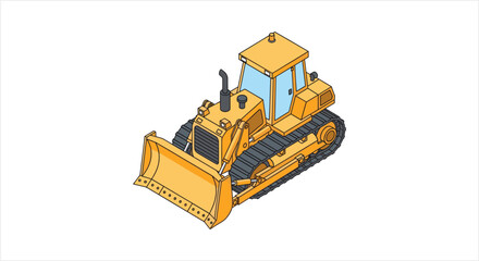 Yellow bulldozer construction vehicle isometric illustration. © Re