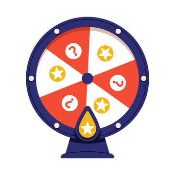 Casino fortune wheel. Luck spin roulette, lottery gambling game. Fortuna circle machine for jackpot prize win. Raffle, randomizer icon. Flat vector illustration isolated on white background
