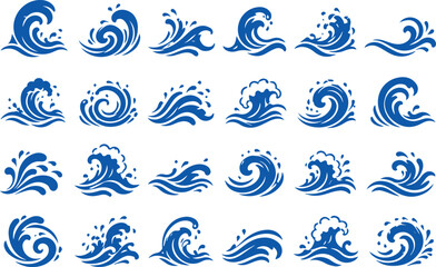 Fototapeta premium Abstract Water Wave Splash Silhouette Bundle – Premium Ocean Swirl Vector Elements Collection
