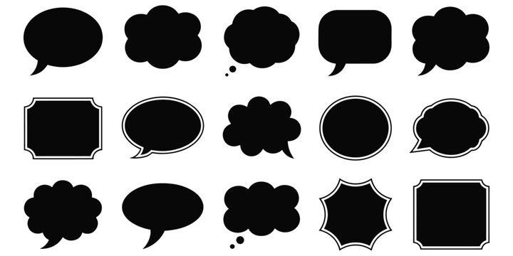 Black speech bubble and thought balloon vector set for communication and dialogue