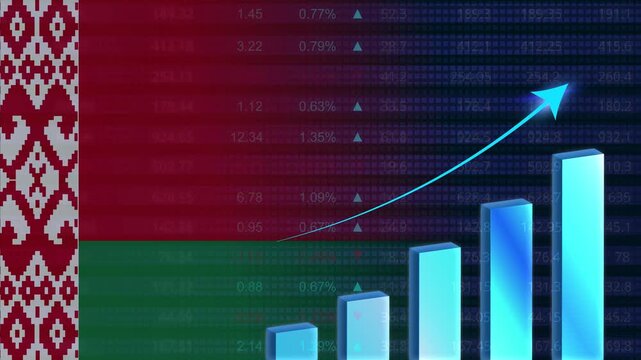 Belarus economy growth concept background.Belarusian stock exchange.Belarus flag with stock market graph and bar