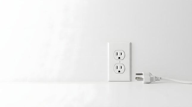 Electrical outlet on white wall with plug inserted