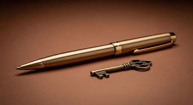 Vintage pen and antique skeleton key.