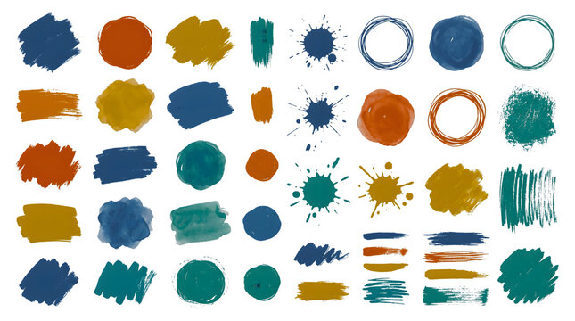 Navy Teal Mustard Watercolor Splatter Set PNG

