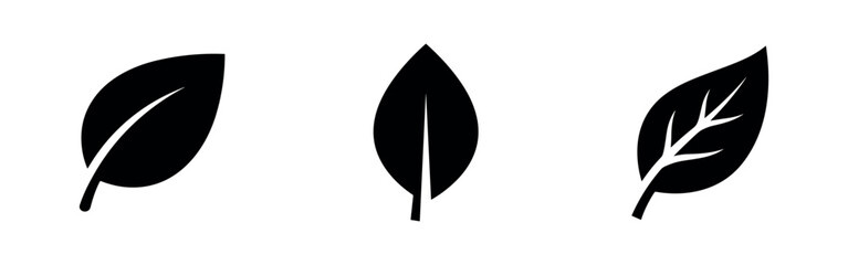 Three black leaf icons on a white background, symbolizing nature and plants. © Lili