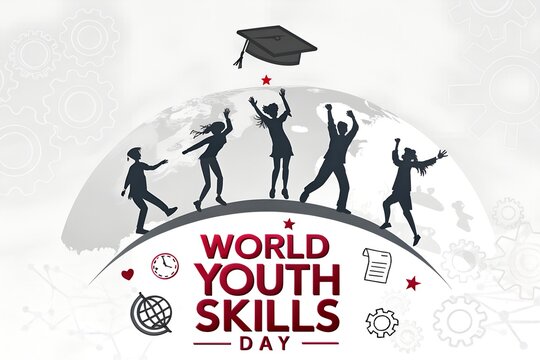 World youth skills day celebration silhouette graphic with graduation cap