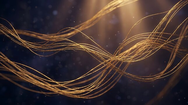 Abstract Gold Thread Lines Weaving Through Dark Space in Cinematic Style