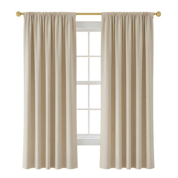 Green curtains hanging on window with white frame